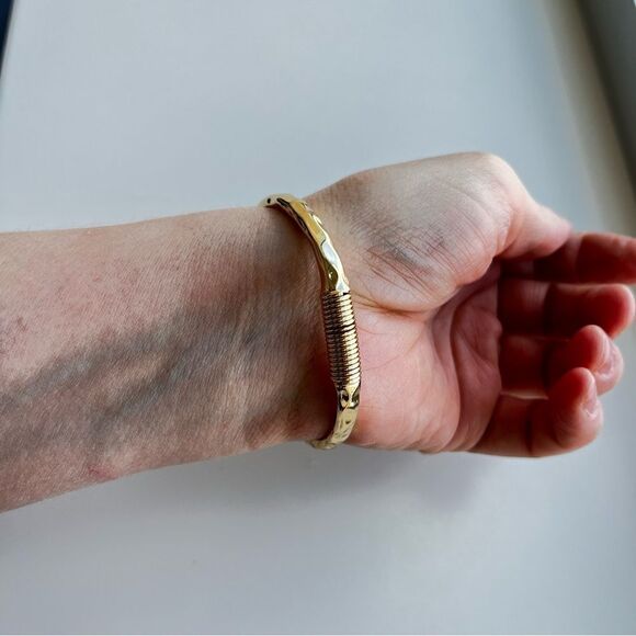 Geometric Gold Color Cross Shaped Open Cuff Bracelet - Picture 4 of 10